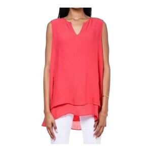 🆕 NWOT Cristina B women’s coral sleeveless high-low layered tunic top | size M